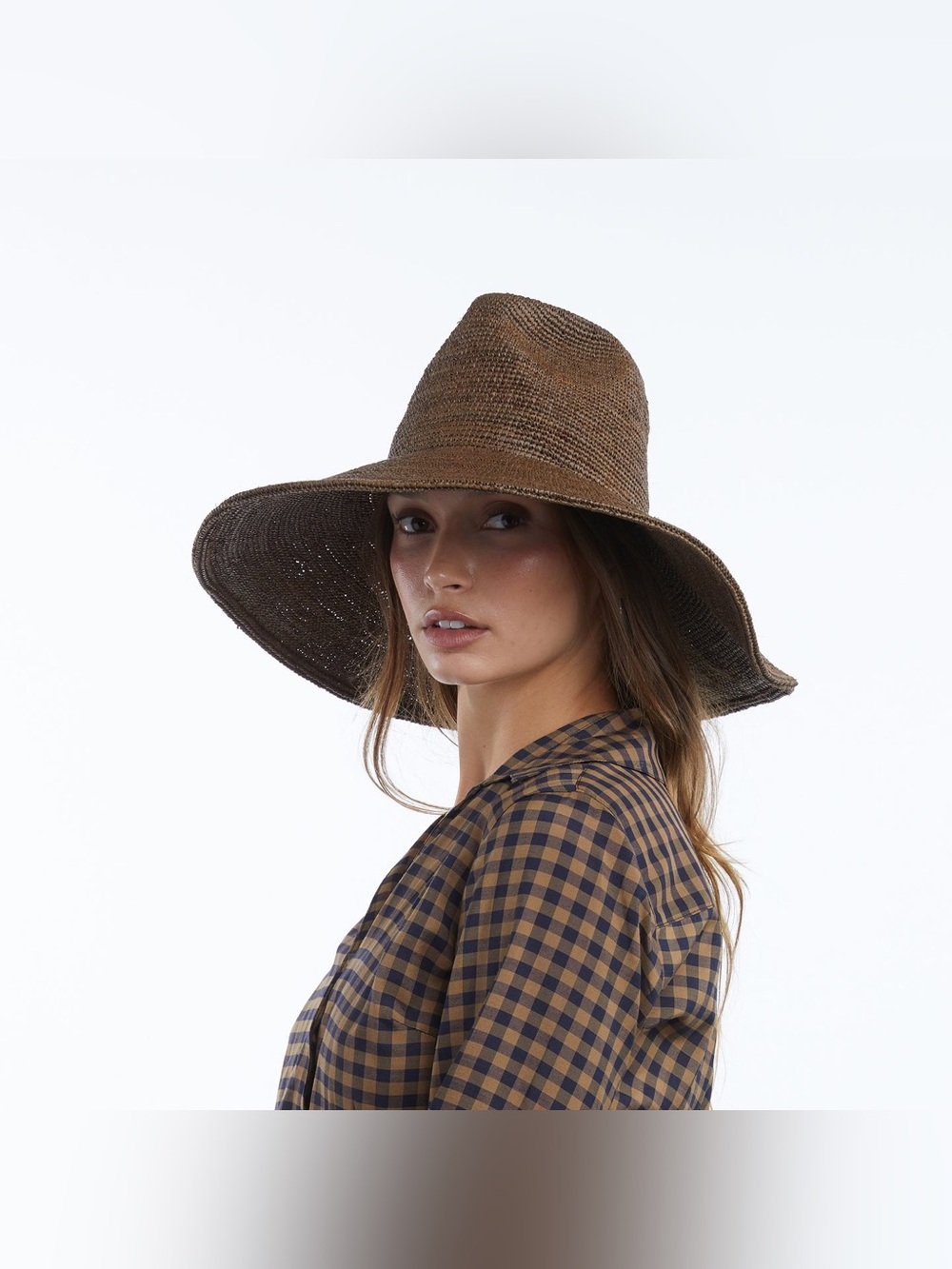 NWT Wyeth Packable Lina Waverly Wide Brim Raffia Sun Hat in Chocolate - Picture 2 of 12